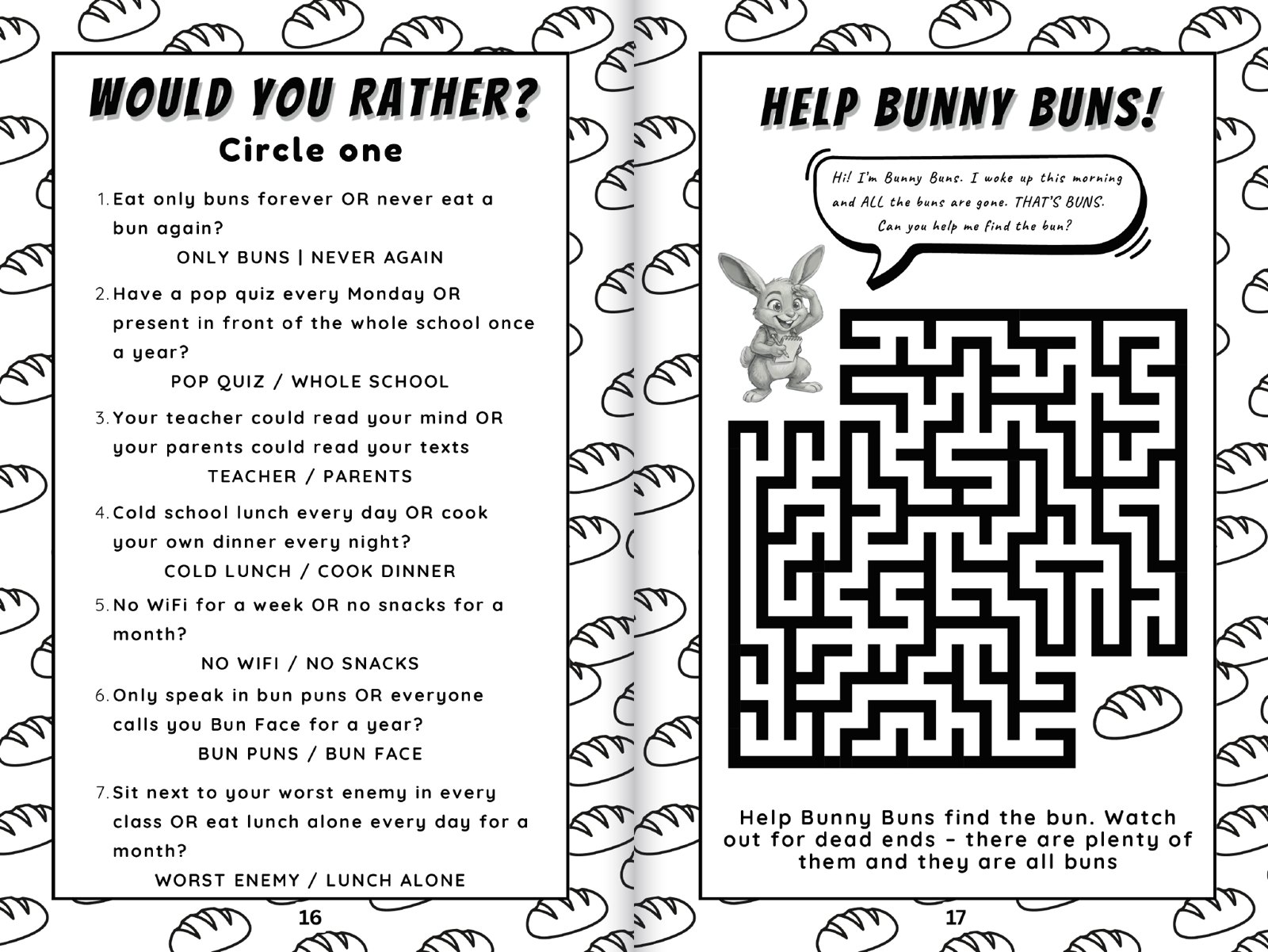 That's Buns! Would You Rather? and Help Bunny Buns maze pages