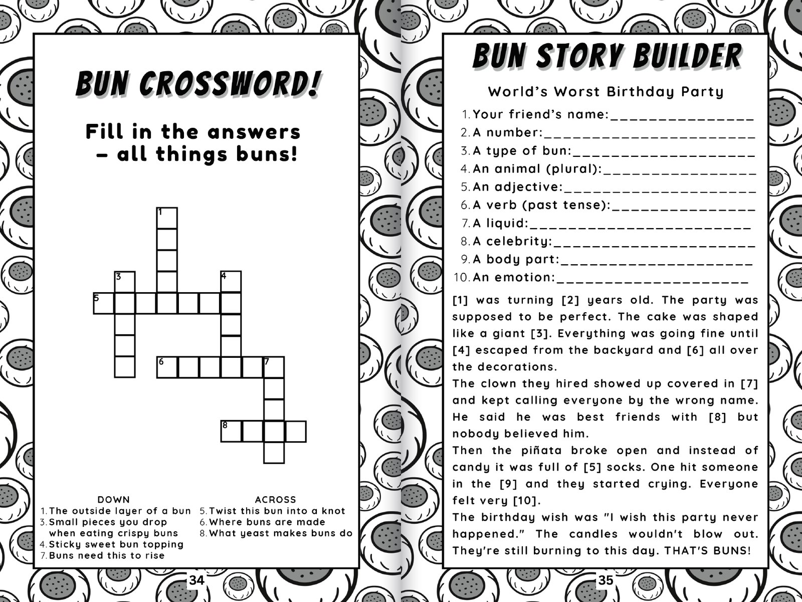 That's Buns! Bun Crossword and Bun Story Builder pages