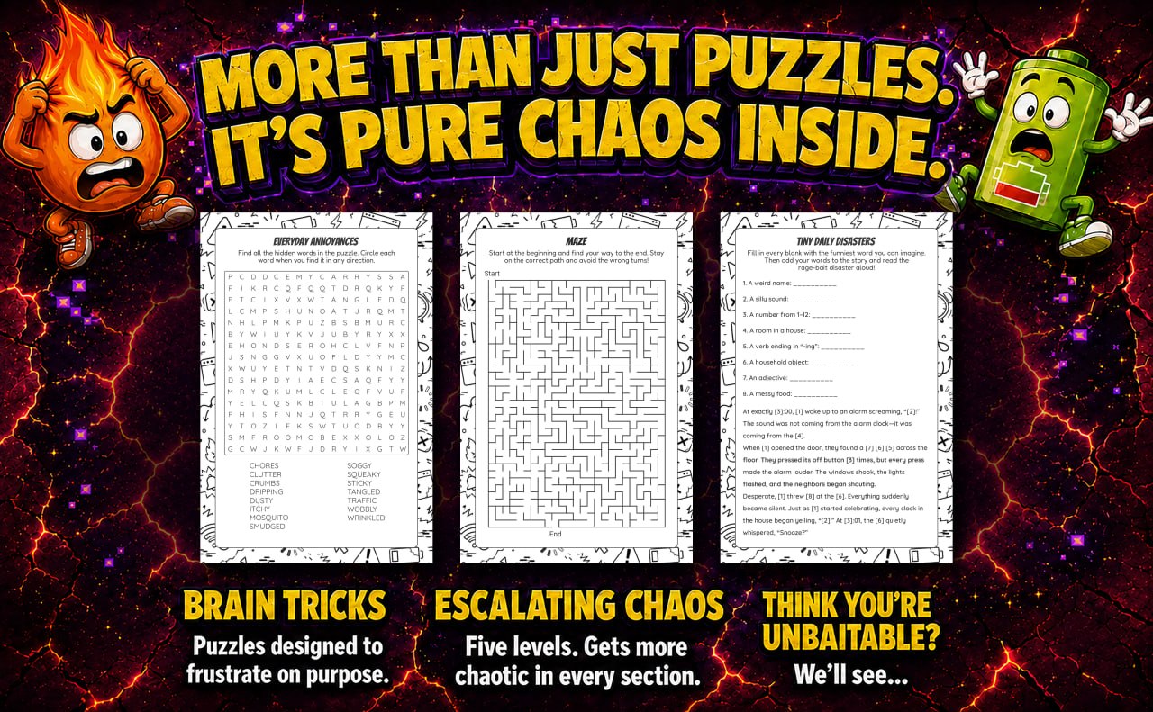 Puzzle pages inside RAGE BAIT!