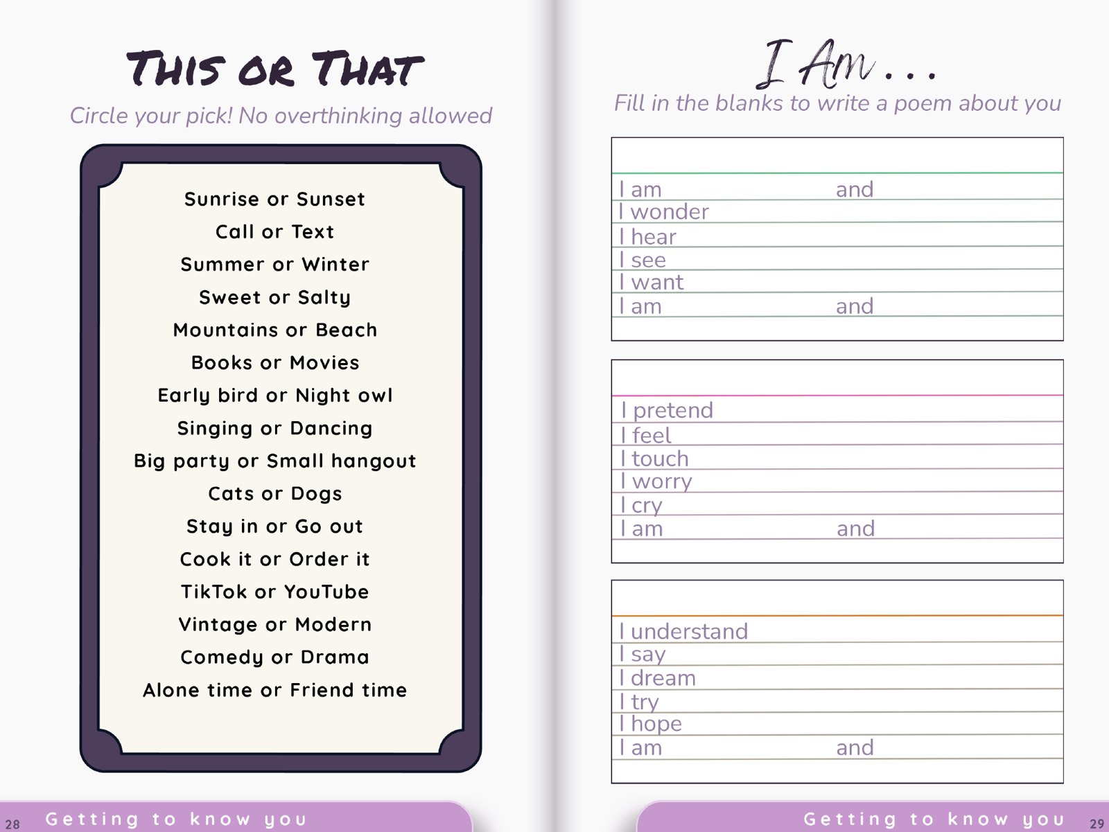Workbook pages: This or That and I Am poem