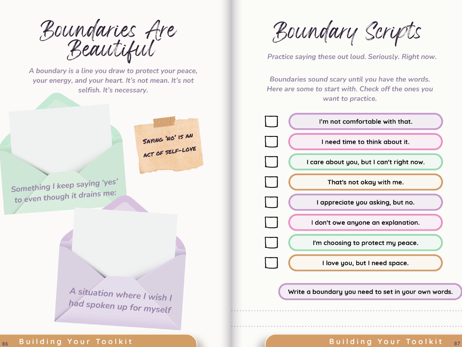 Workbook pages: Boundaries Are Beautiful and Boundary Scripts